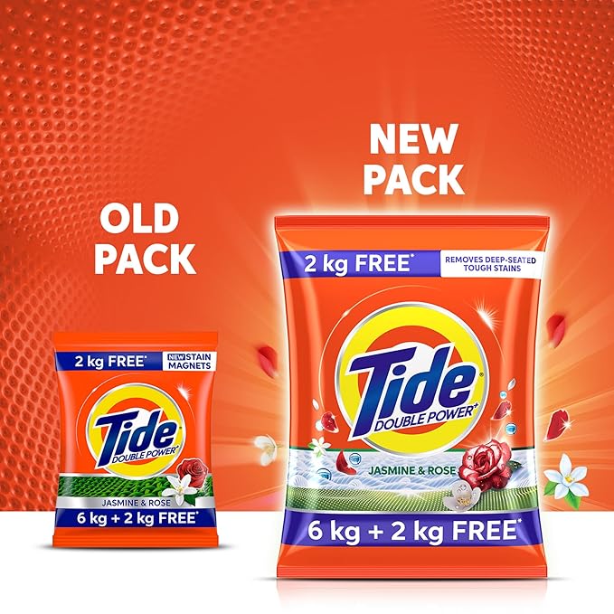 6kg+2kg Tide Plus Detergent Washing Powder - free | Jasmine & Rose Fragrance | Removes deep-seated Oil, Gravy, Tea Stains | 8kg, Pack of 1
