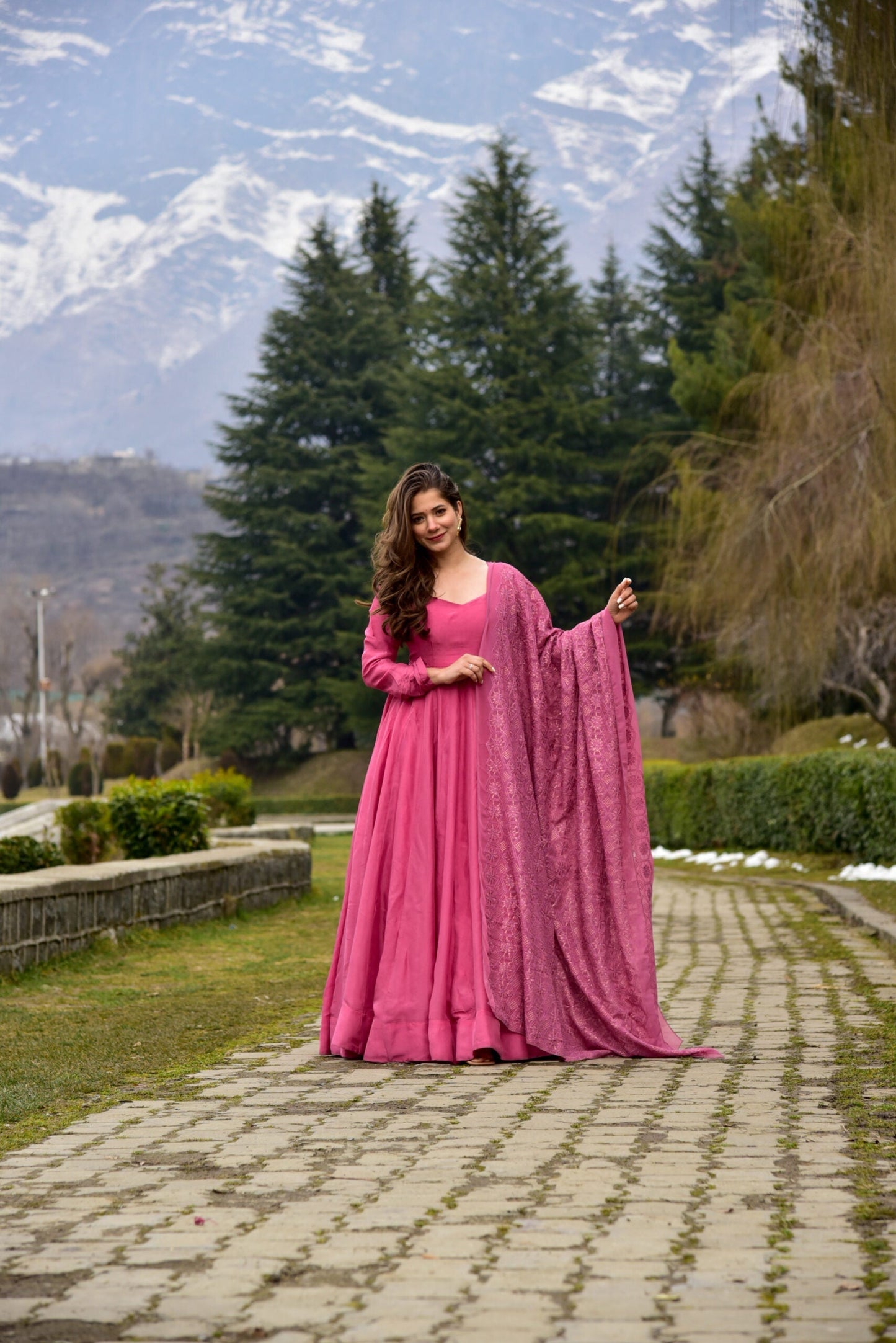 peachy pink silk maxi set