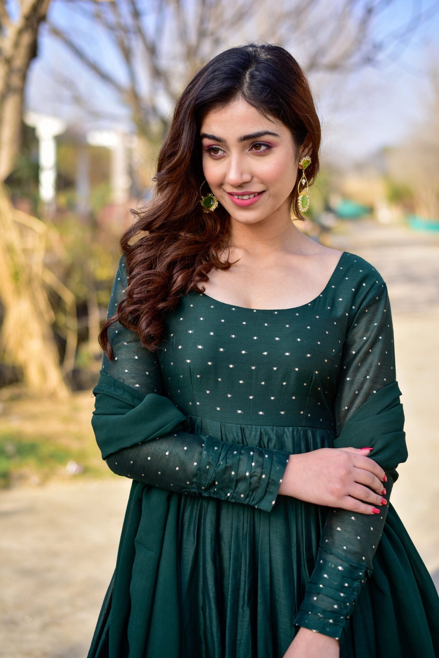 Nisha green chanderi maxi set