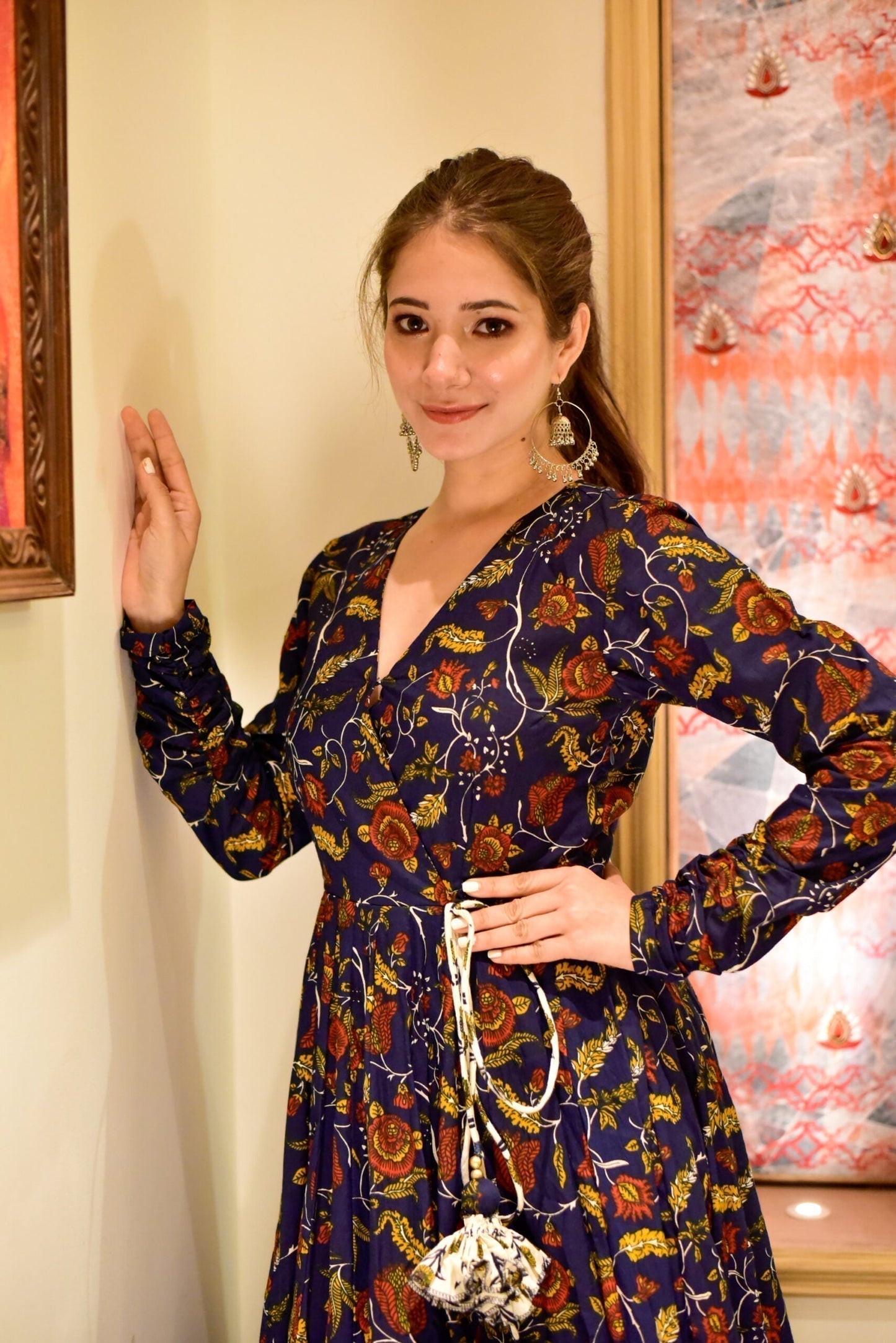 nusrat blue floral suit