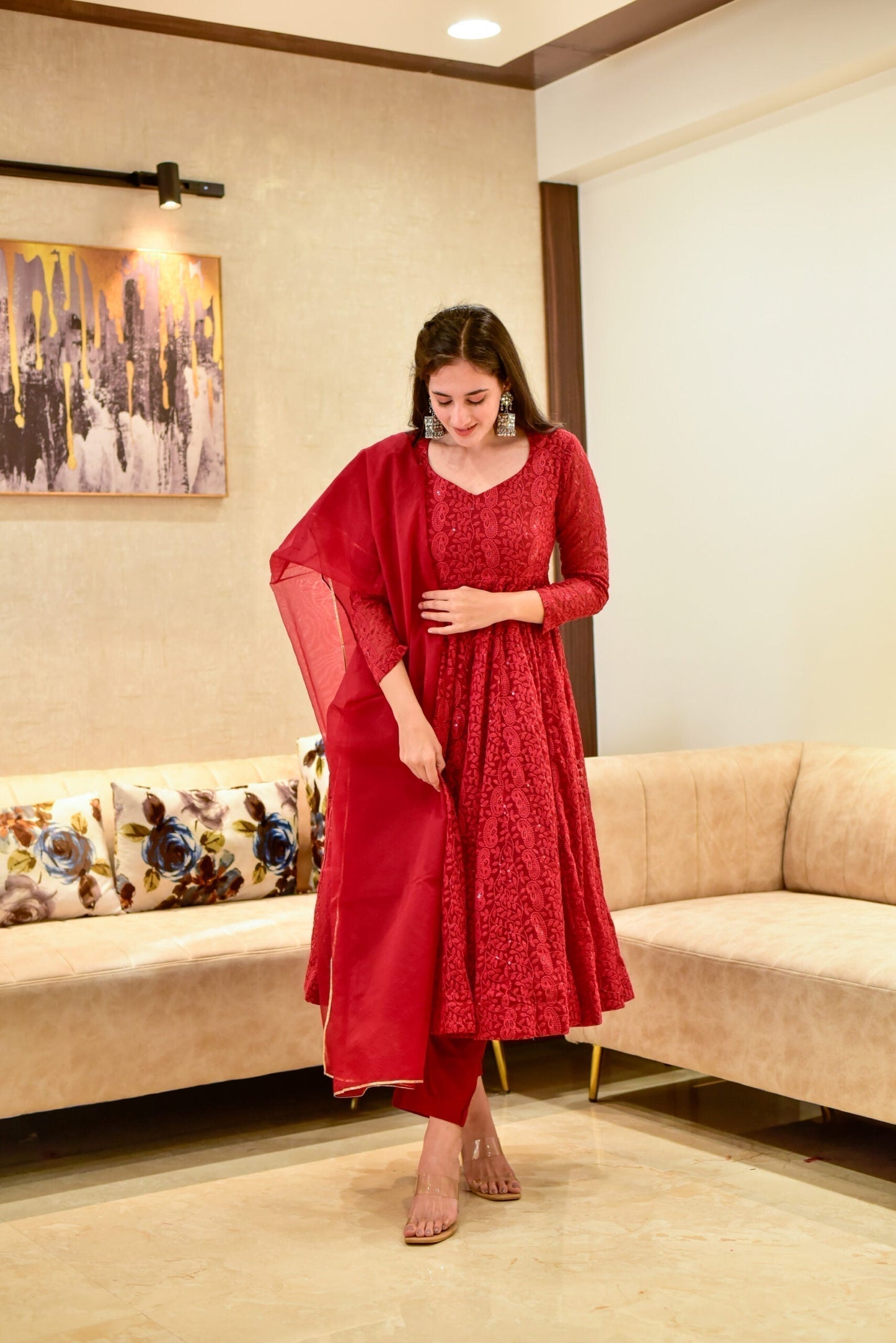 prerna maroon georgette suit set