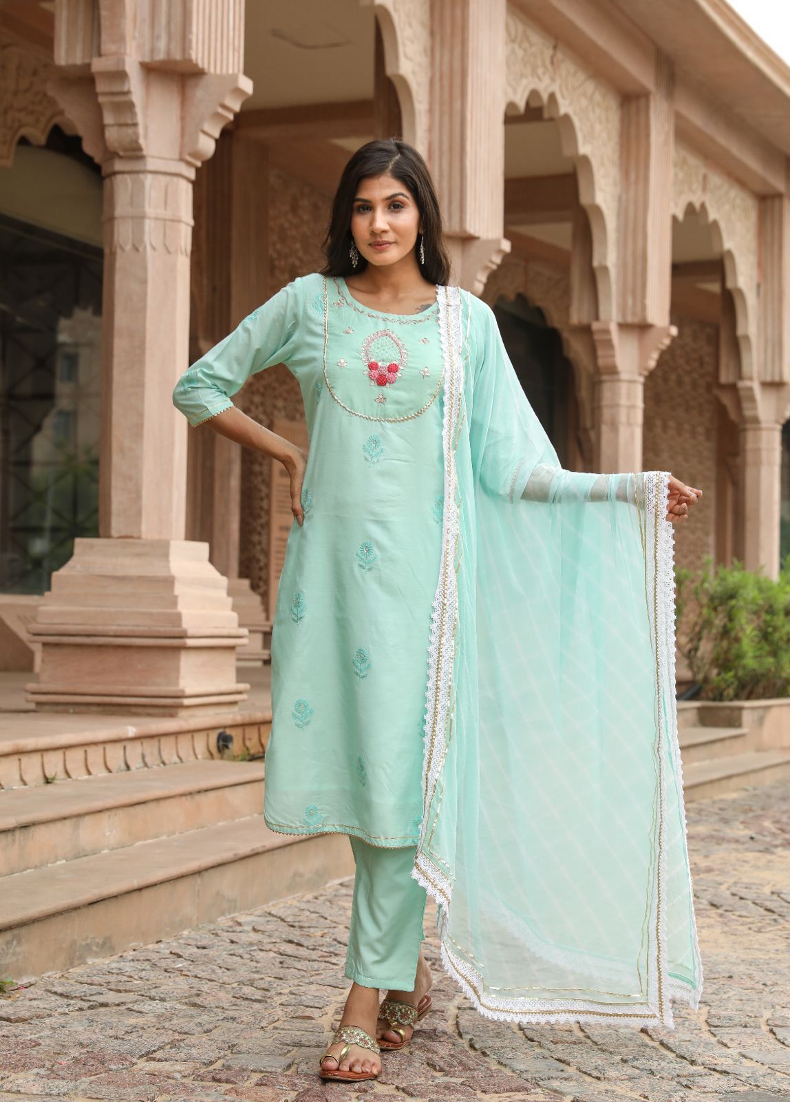 SALE: Pastel Turquoise Festive suit set (3 Piece) - DEAL