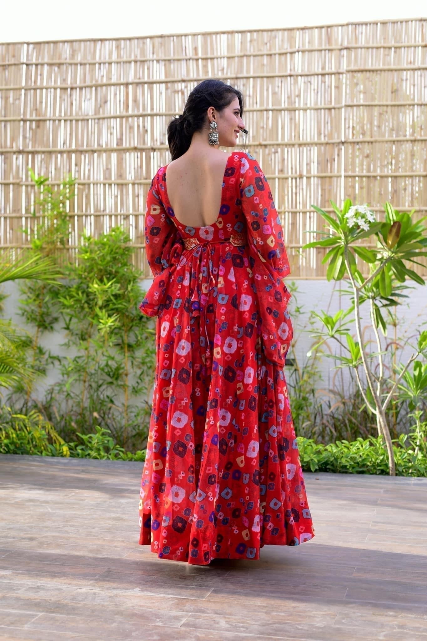 onrella red georgette dress