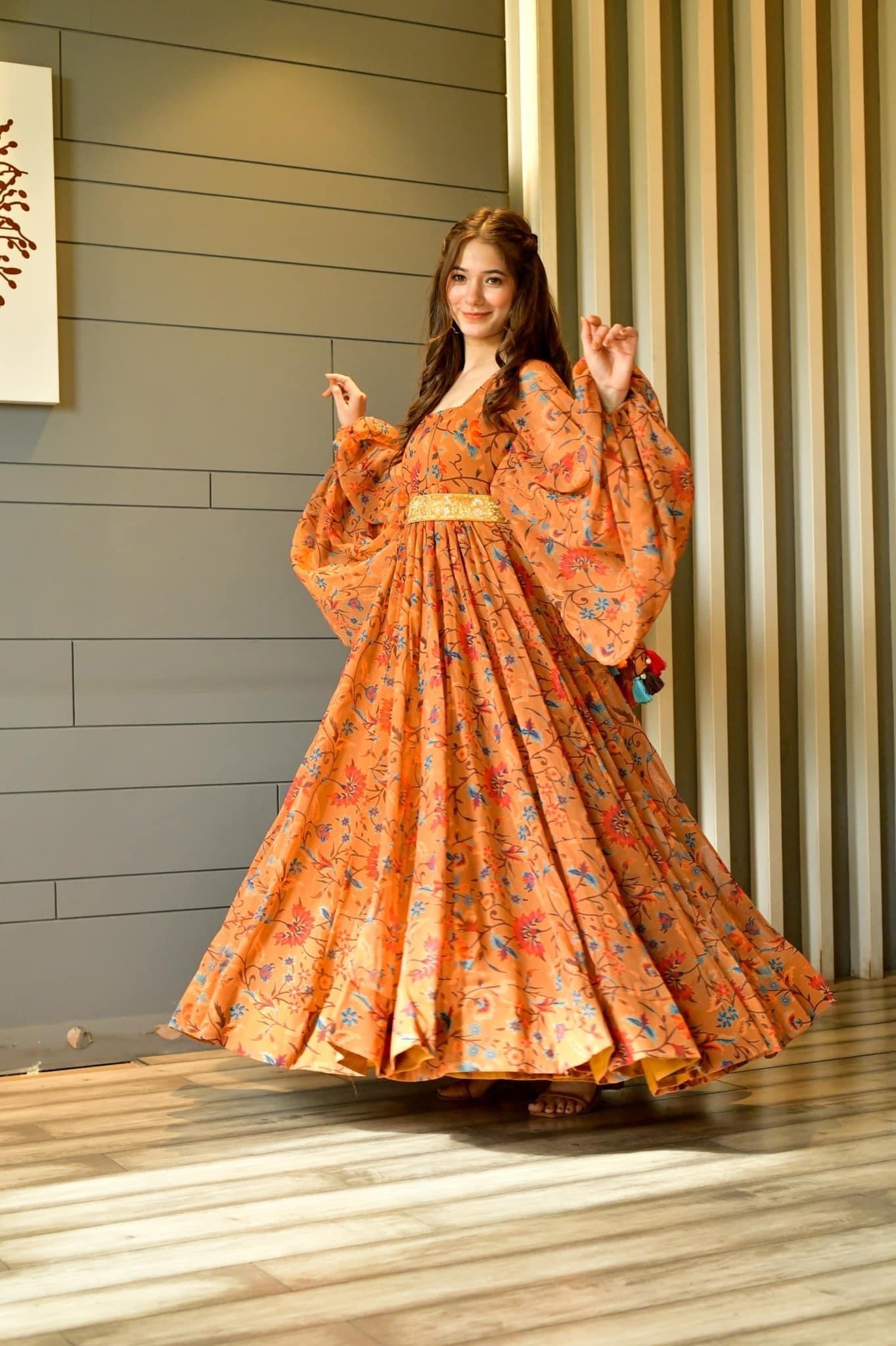 sunaina mustard georgette dress
