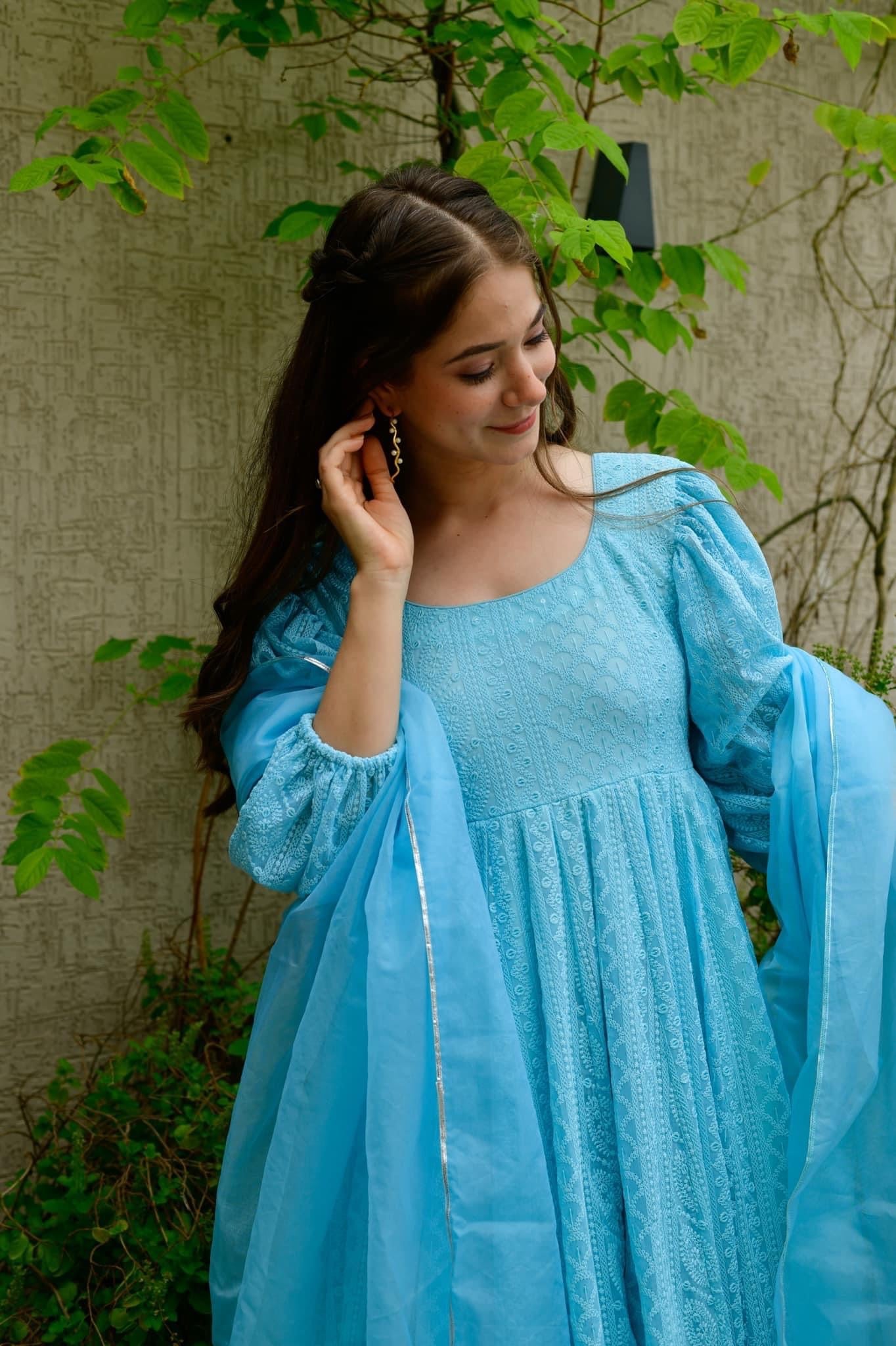 Sandra blue georgette suit set