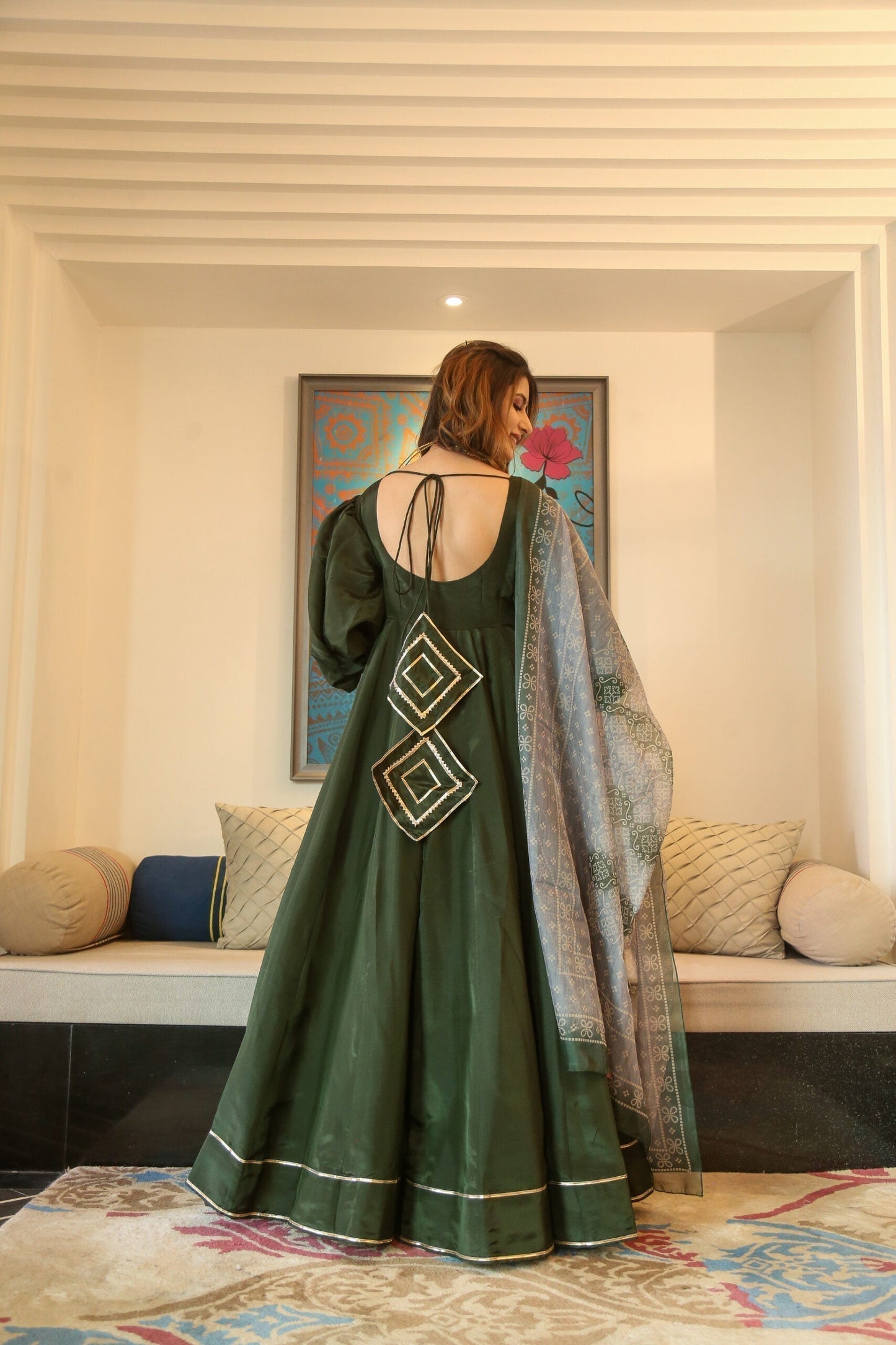 teal green silk maxi set