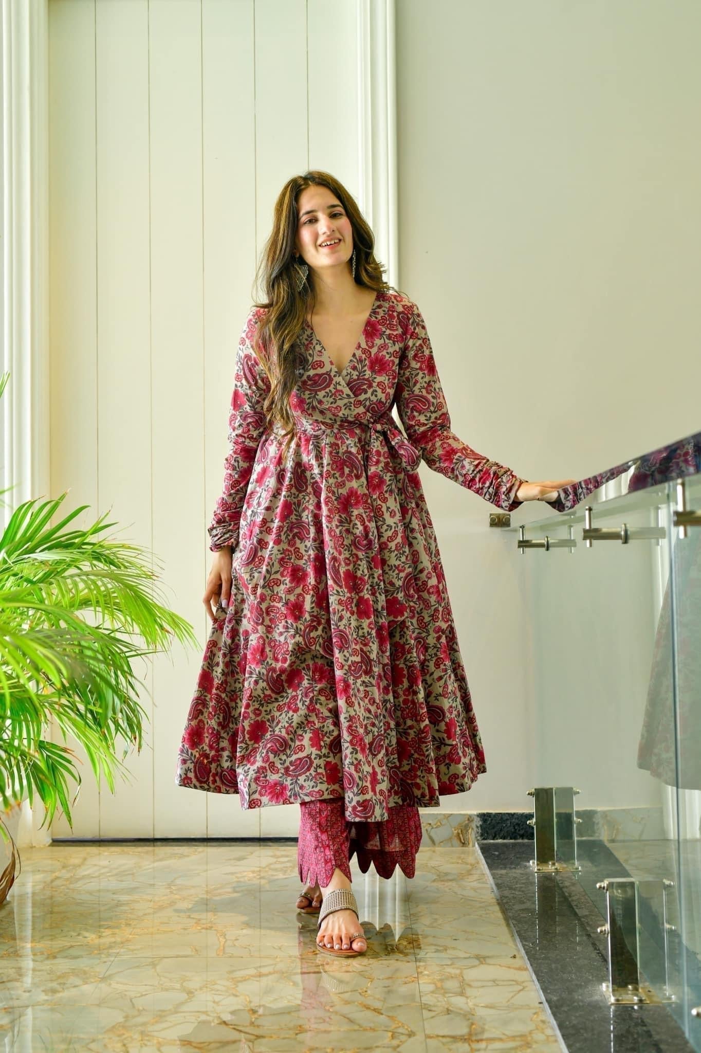 noor grey floral suit set