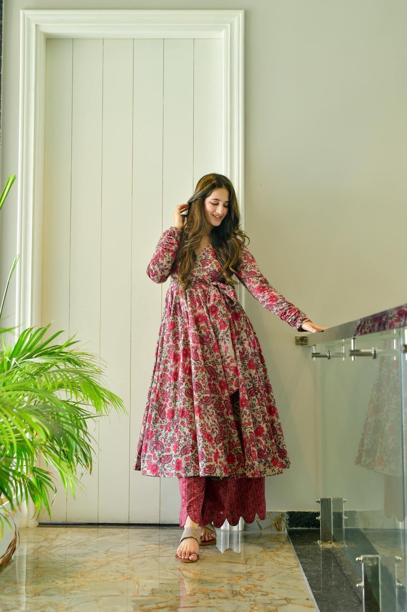 noor grey floral suit set