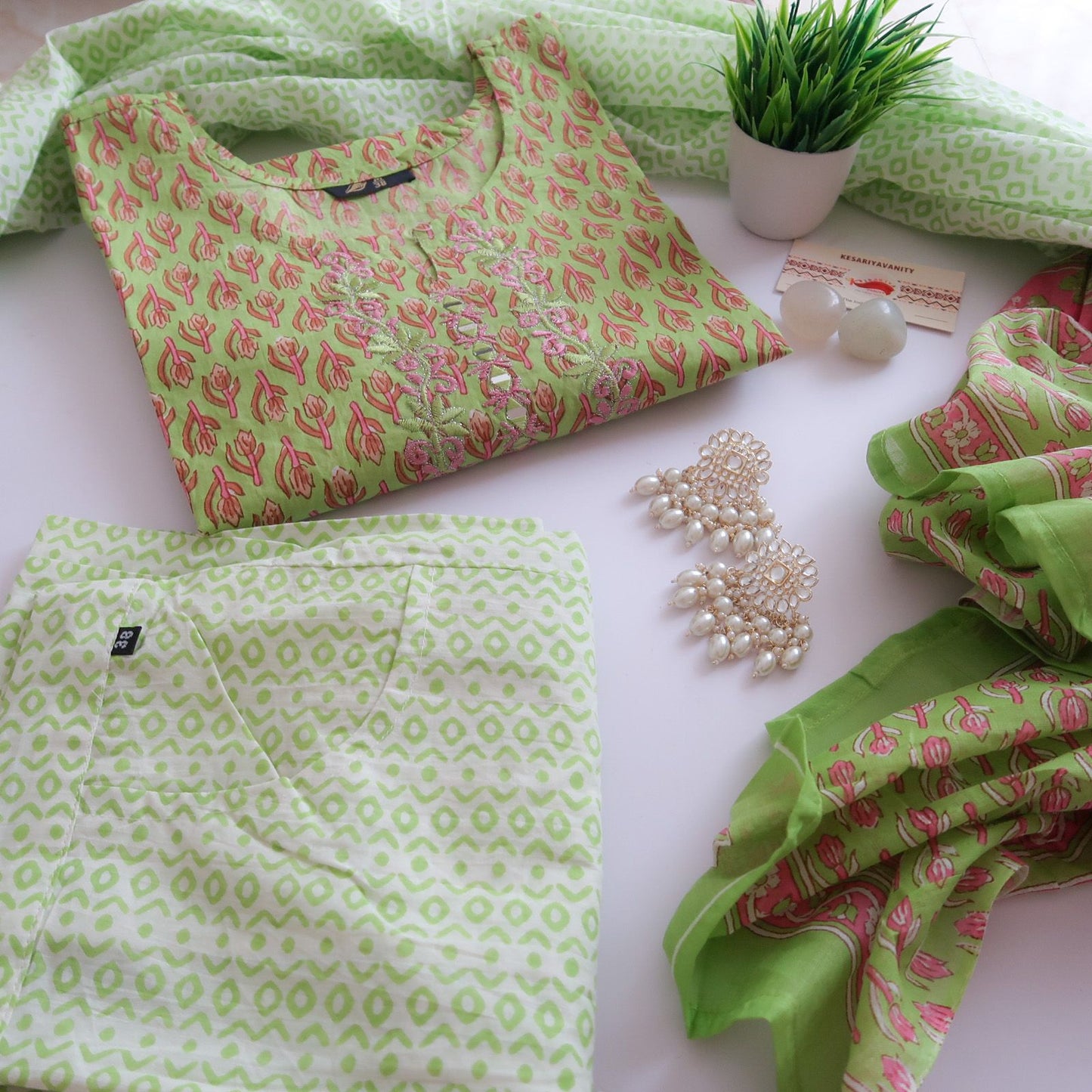 Spring Green Cotton Suit (3 piece)