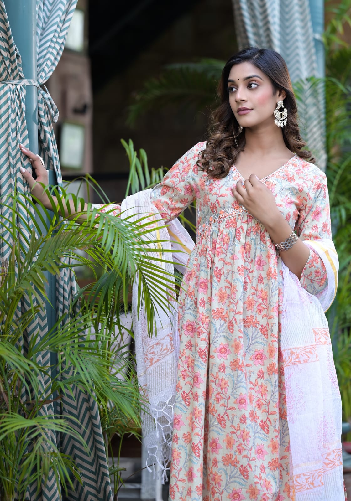 Soothing Orange Floral Premium Cotton Suit Set