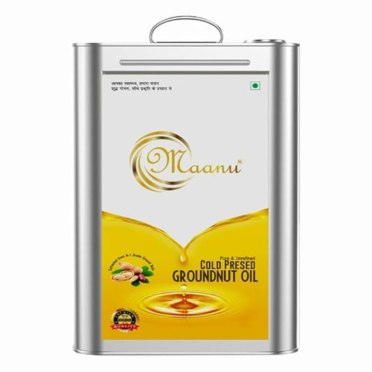 15 Kg Maanu Cold Pressed Groundnut Peanuts Oil | Tin Can | Kolhu/Kacchi Ghani/Chekku/Ganuga | Peanut Oil | Natural | Chemical-Free | Cold Pressed Groundnut Oil for Cooking