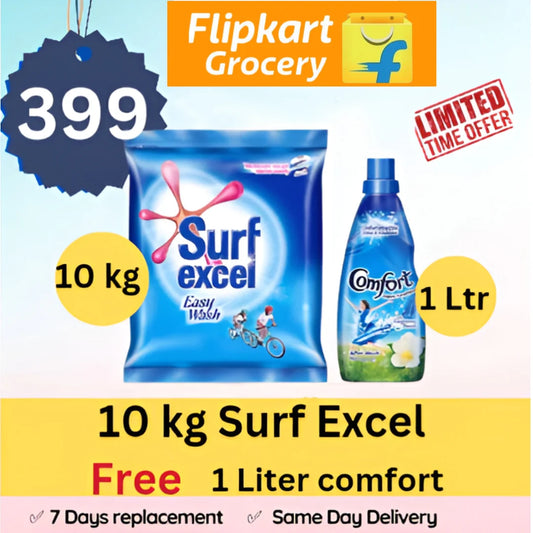 All in One Combo of 2: 10Kg Surf Excel, 1Liter Comfort