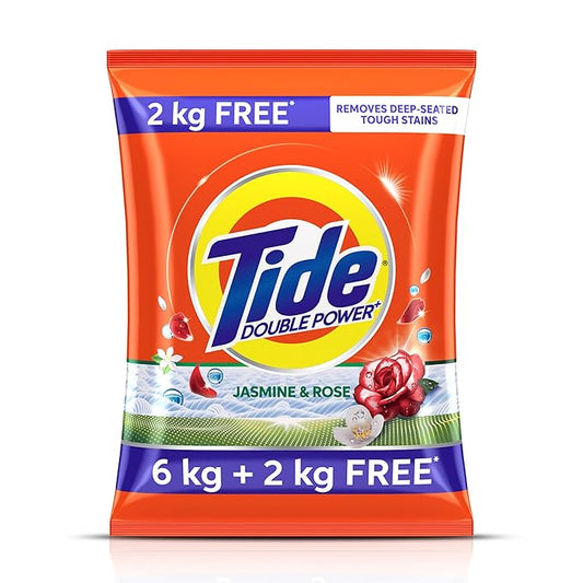 6kg+2kg Tide Plus Detergent Washing Powder - free | Jasmine &amp; Rose Fragrance | Removes deep-seated Oil, Gravy, Tea Stains | 8kg, Pack of 1