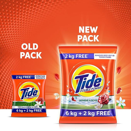 6kg+2kg Tide Plus Detergent Washing Powder - free | Jasmine &amp; Rose Fragrance | Removes deep-seated Oil, Gravy, Tea Stains | 8kg, Pack of 1