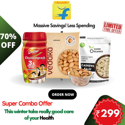 All in One Combo of 3: Dabur Chyawanprash, 1Kg Ved aka Almond, 1Kg Namo Organics Kaju